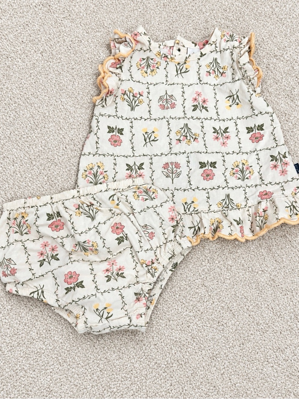 Girls Floral Ruffle Top & Bloomers Set - Pink/Yellow